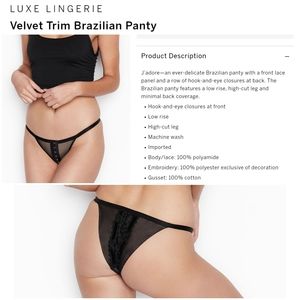 Victoria's secret luxe lingerie velvet trim Brazilian panty